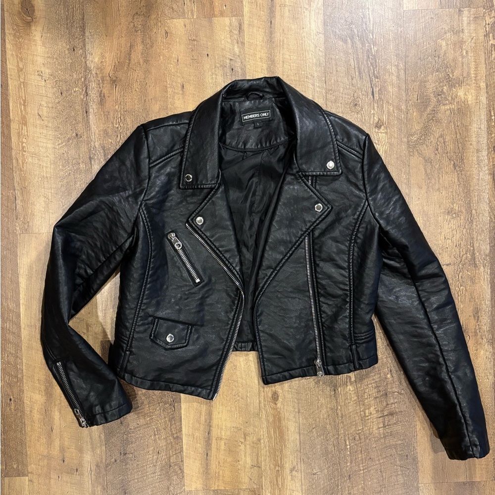 Members Only Faux Leather Cropped Moto Jacket